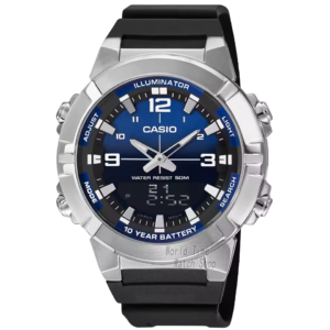 Analog digital watch with blue face