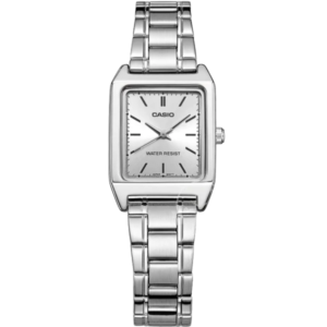 Silver rectangular analog watch