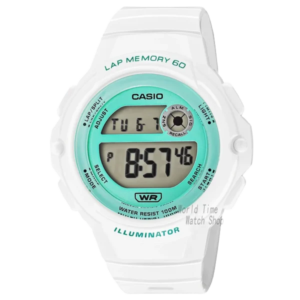 White digital watch with teal face