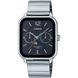 Silver watch with dark face