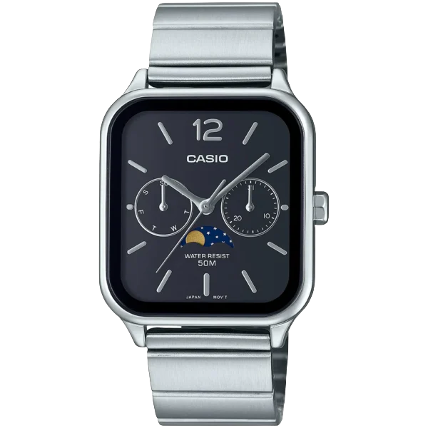 casio mtp m305d 1a moonphase quartz watch Silver watch with dark face