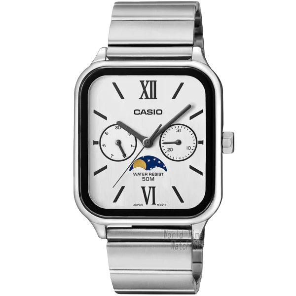casio mtp m305d 7a2 moonphase quartz watch Silver square watch with moon phase