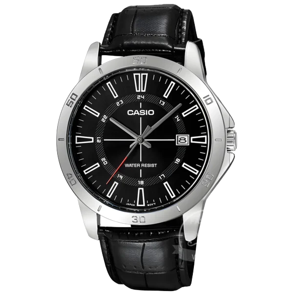 casio mtp v004l 1c men’s quartz leather watch Black leather band wristwatch