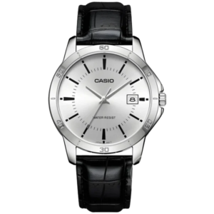 Silver watch with leather strap
