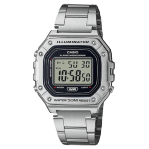 Silver digital watch with metal band