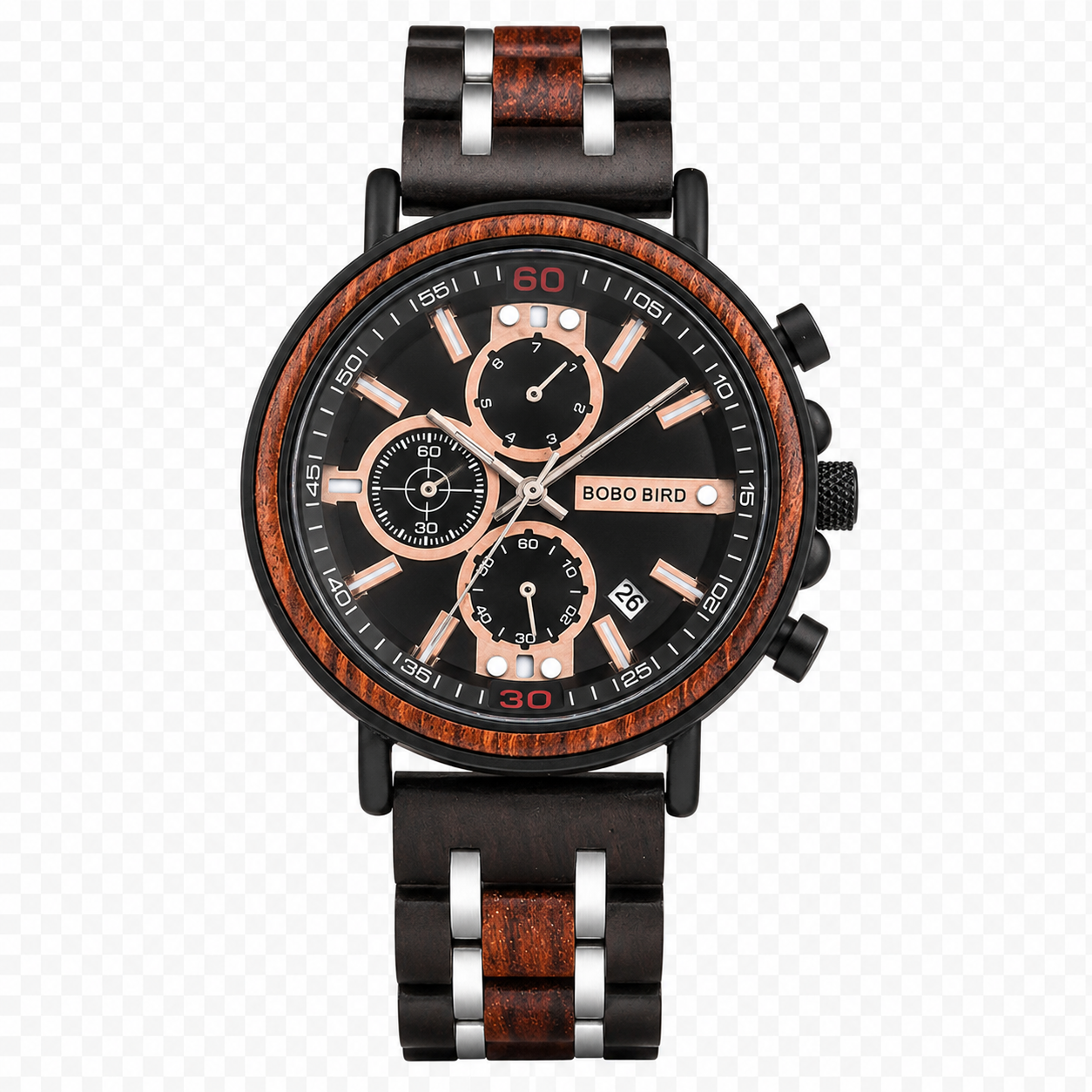 bobo bird w s018 men's wood chronograph watch Wooden analog watch with black dial.