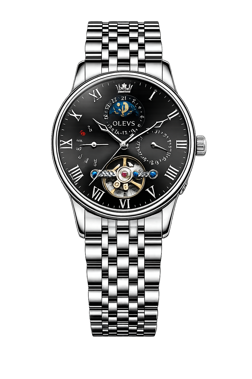 olevs 7009 moon phase automatic men’s watch Luxury men's watch.