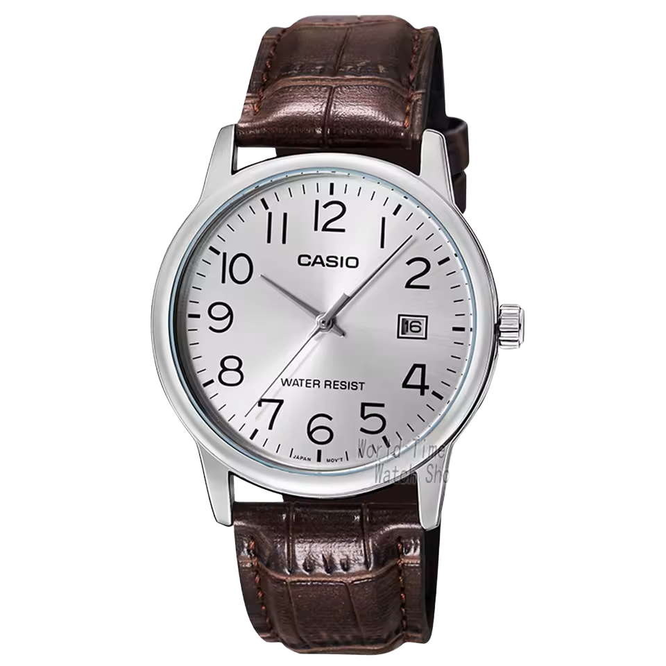 casio mtp v002l men’s quartz leather watch – 1b / 7b2 Silver analog watch with strap
