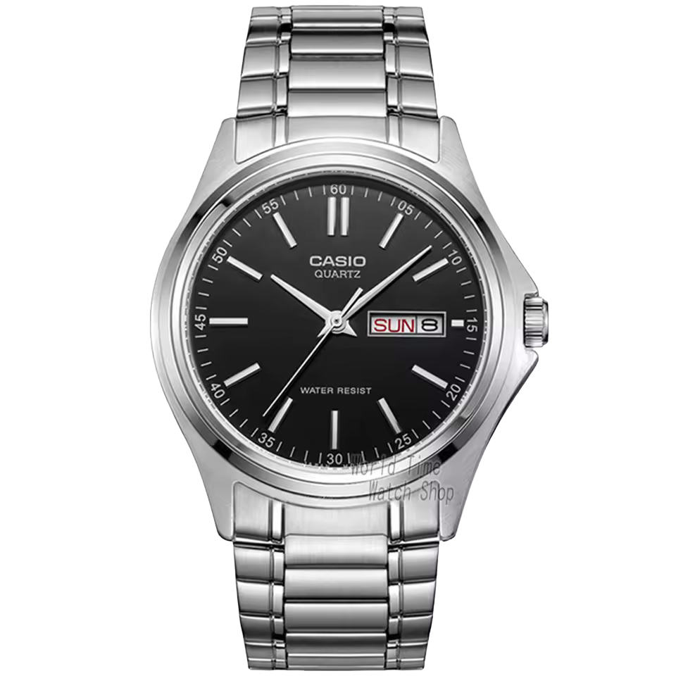 casio mtp 1239d men’s quartz watch Mens silver watch black face