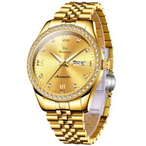 Golden automatic watch with diamonds