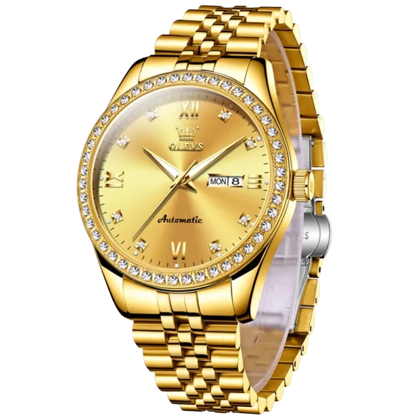 olevs 7012 stainless steel automatic men’s watch Golden automatic watch with diamonds