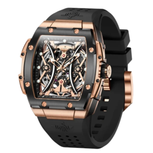 Skeleton automatic watch black rosegold