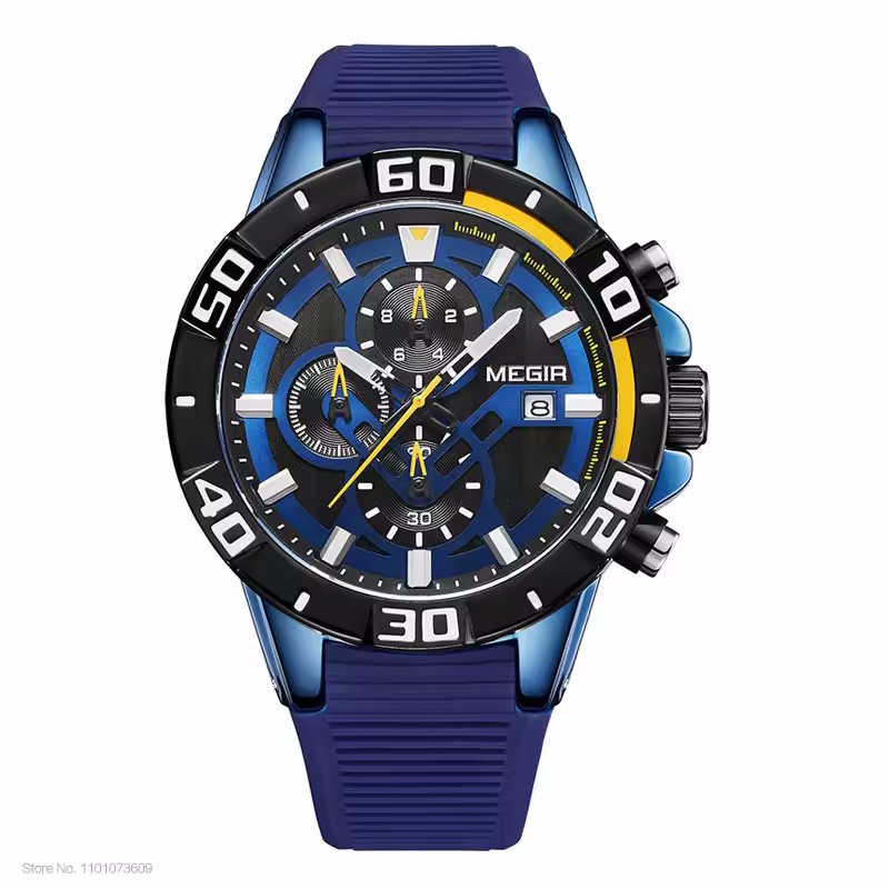megir 2121 men’s quartz chronograph sport watch Blue analog sport watch
