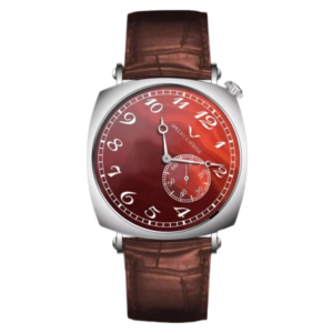 Red dial leather strap watch