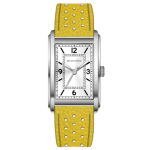 Rectangular watch with yellow strap