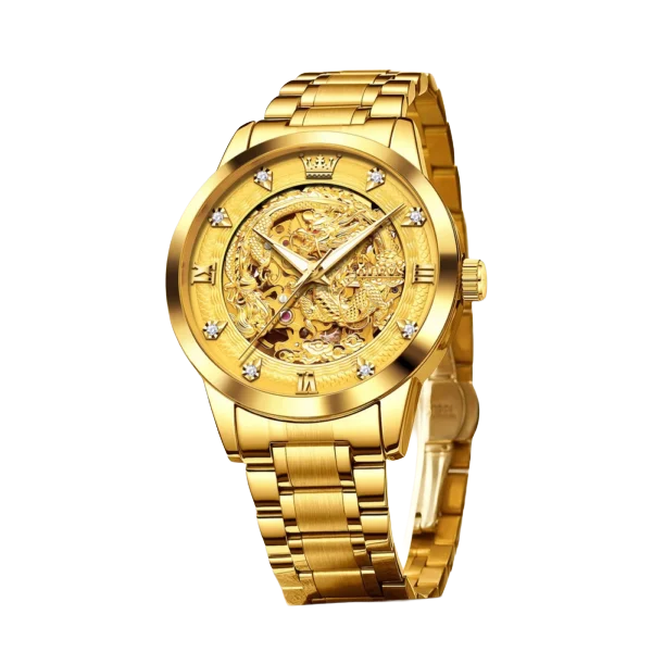 olevs 7027 dragon dial automatic men’s watch Gold dragon skeleton watch