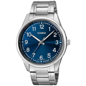 Blue faced metal watch