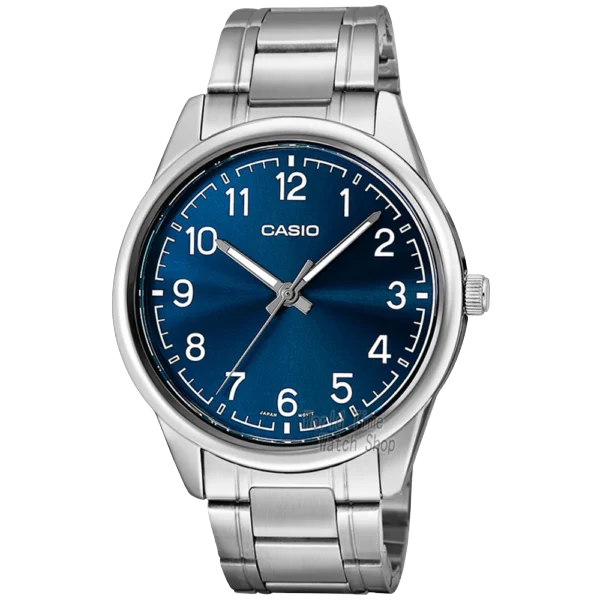 casio mtp v005d men’s stainless steel quartz watch Blue faced metal watch