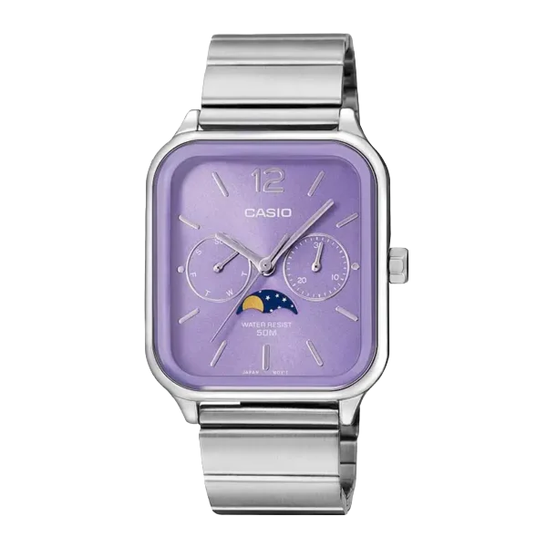 casio mtp m305d 6a moonphase quartz watch Purple square dial wristwatch
