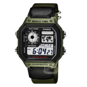 Green world time digital watch