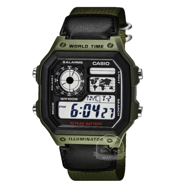 casio ae 1200whb 3b men's retro digital watch Green world time digital watch