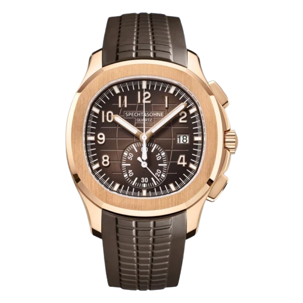 specht & söhne sp 0021 men’s quartz chronograph watch pin buckle Gold watch with brown strap