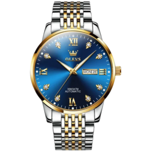 Blue and gold automatic watch
