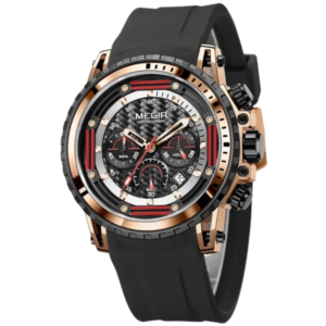 Mens chronograph watch with black strap
