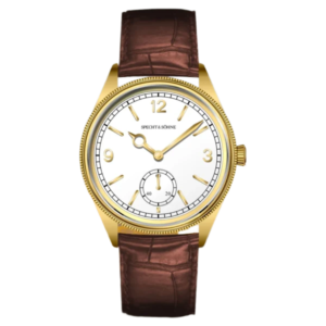 Gold watch with brown band