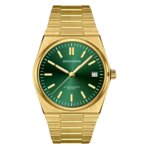 Golden watch with green face