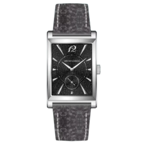 Rectangular watch with black dial