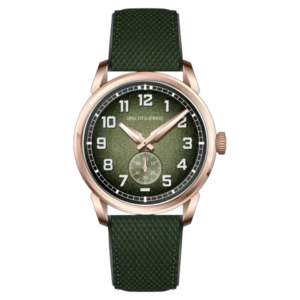 Rose gold watch with green strap