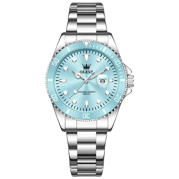 olevs 5885 stainless steel quartz women’s watch Light blue analog watch