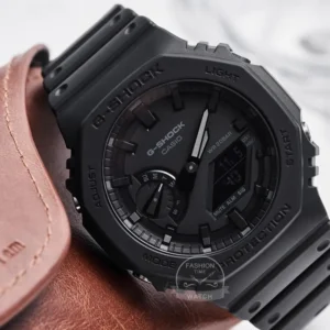 Black G-Shock watch with leather.