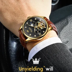 Gold mechanical watch with strap