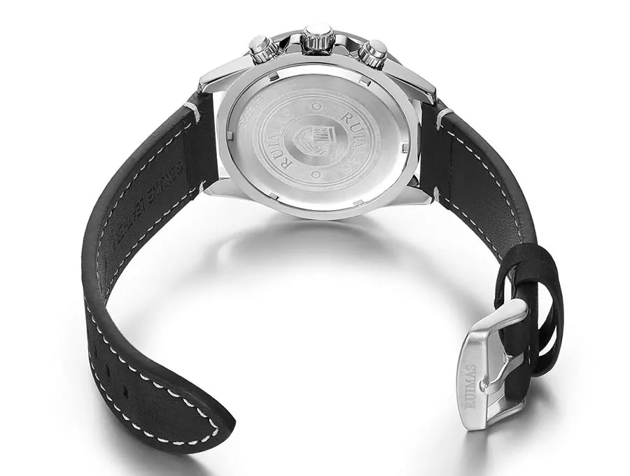 megir & ruimas 2020 chronograph quartz watches men fashion luxury leather strap wristwatch casual waterproof luminous watch man Back of leather strap watch