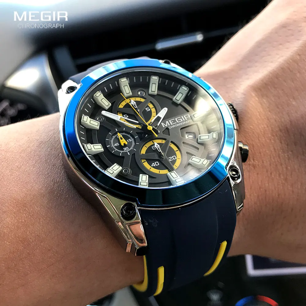 megir men's military sport watches men waterproof fashion blue silicone strap wristwatch man luxury top brand luminous watch Men's chronograph watch on wrist
