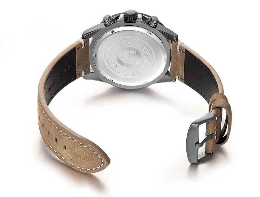 megir & ruimas 2020 chronograph quartz watches men fashion luxury leather strap wristwatch casual waterproof luminous watch man Watch with brown leather strap.