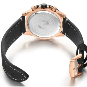 Rose gold watch with black band