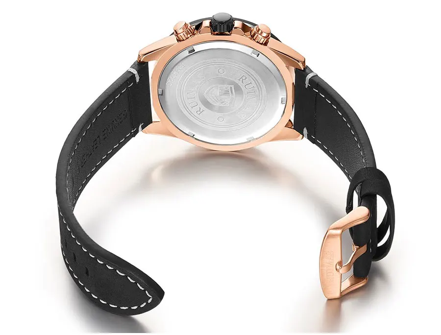 megir & ruimas 2020 chronograph quartz watches men fashion luxury leather strap wristwatch casual waterproof luminous watch man Rose gold watch with black band