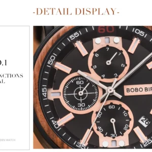 Wooden watch multi-function dial