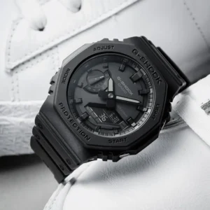 Black digital analog watch
