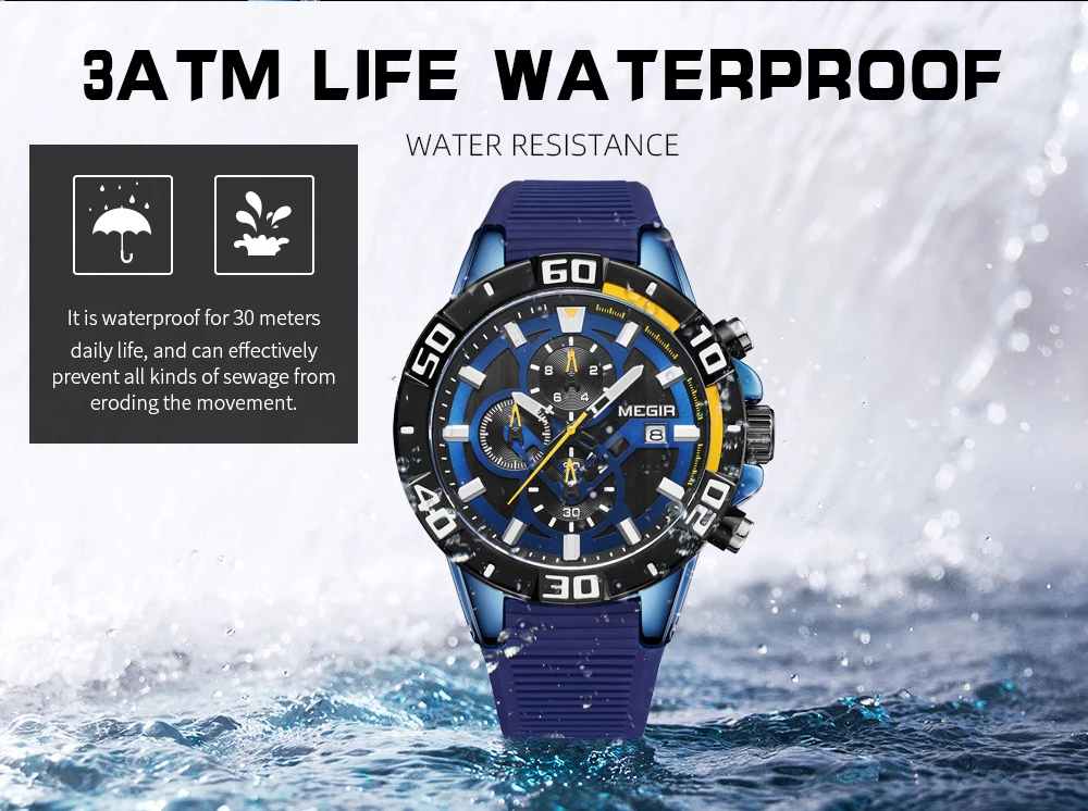 megir fashion quartz watch men luxury military sport wristwatch chronograph waterproof relogio masculino top brand clock 2121 Blue waterproof watch splashes.