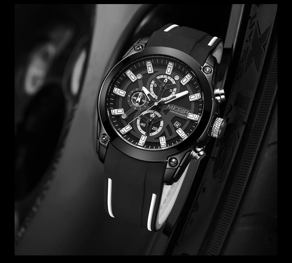 megir men's military sport watches men waterproof fashion blue silicone strap wristwatch man luxury top brand luminous watch black chronograph watch with strap
