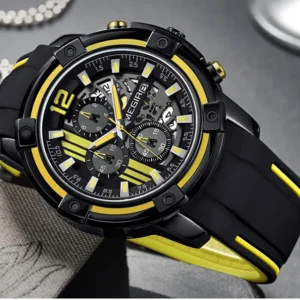 black yellow sports watch