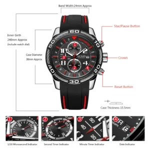 Watch with dimensions shown.