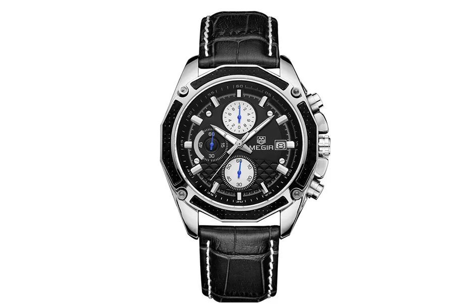 megir quartz male watches genuine leather watches racing men students game run chronograph watch male glow hands for man 2015g Black men's chronograph watch