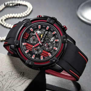 Black and red chronograph watch