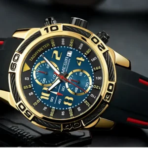 Gold and black chronograph watch