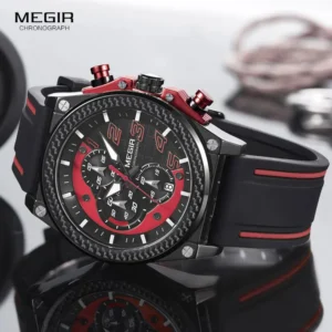 Black and red chronograph watch